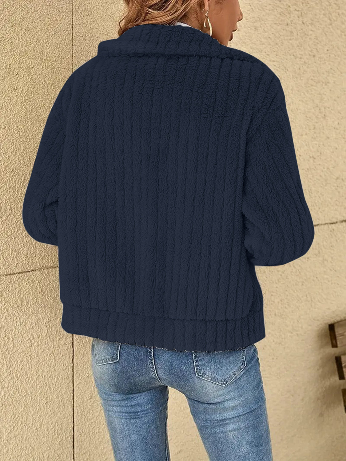 Plush Zip Up Long Sleeve Jacket - MARIGOLD