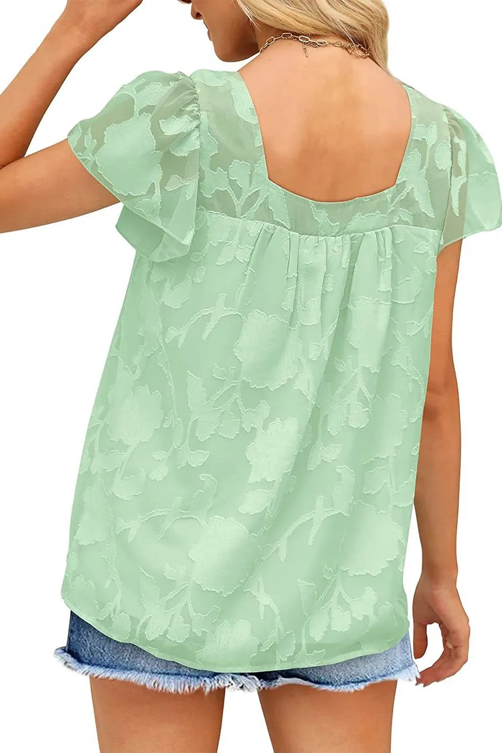 Flutter Sleeve Square Neck Blouse - MARIGOLD
