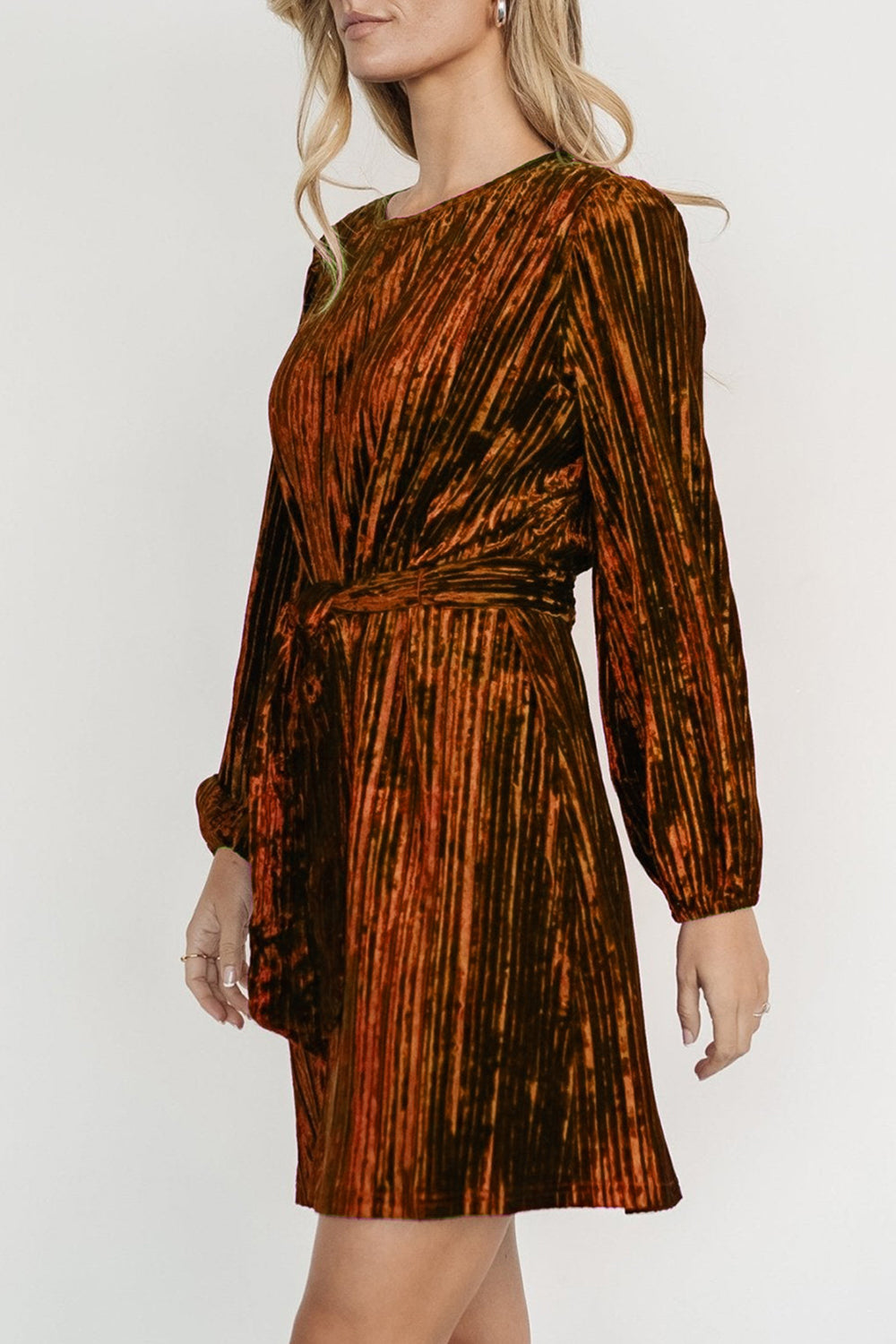Elegant Velvet Long Sleeve Mini Dress - MARIGOLD