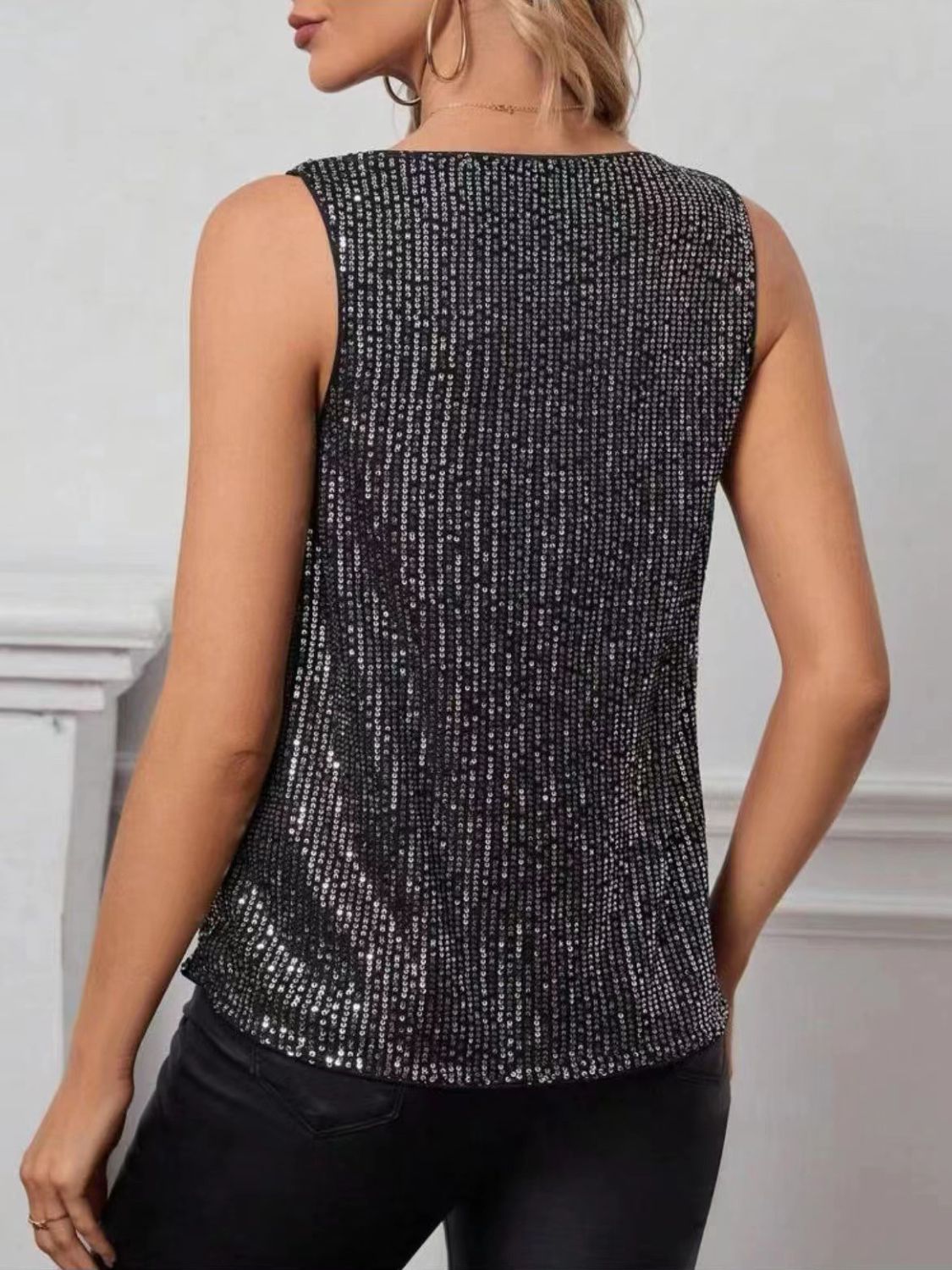 Sequin Cowl Neck Sleeveless Top - MARIGOLD