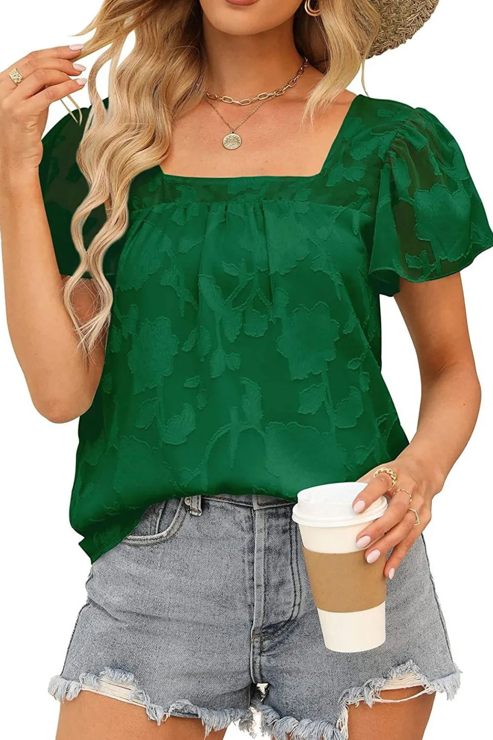 Flutter Sleeve Square Neck Blouse - MARIGOLD