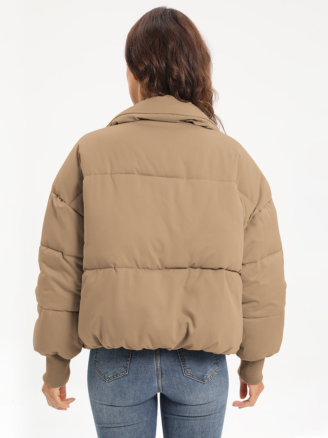 Zip Up Turtleneck Long Sleeve Puffer Jacket - MARIGOLD