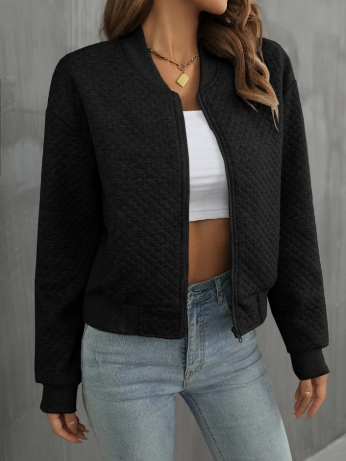 Zip Up Long Sleeve Jacket - MARIGOLD