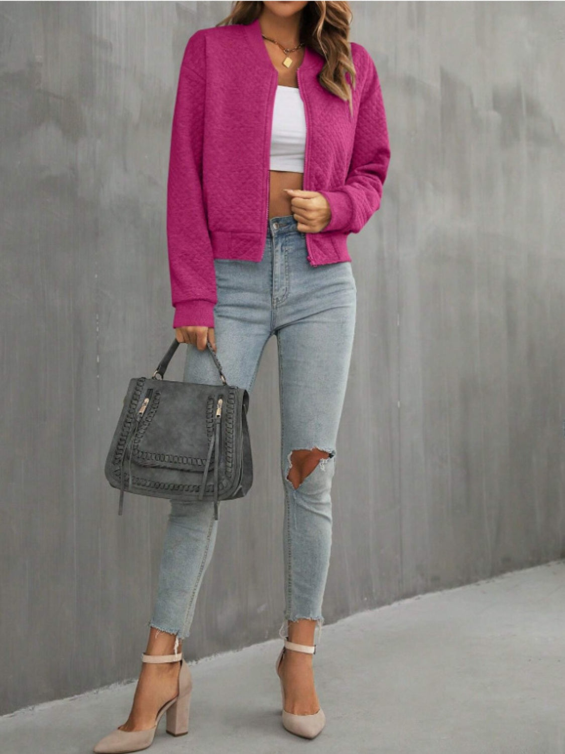Zip Up Long Sleeve Jacket - MARIGOLD