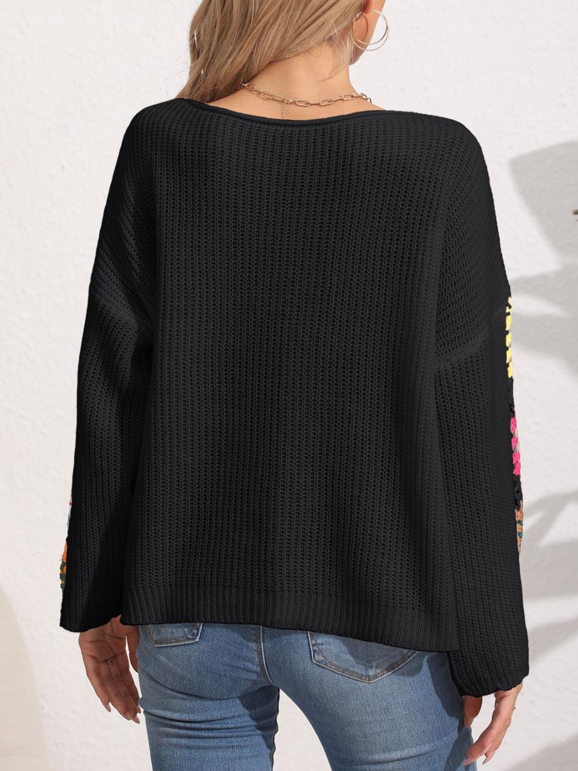 Flower Crochet Knit Long Sleeve Sweater - MARIGOLD
