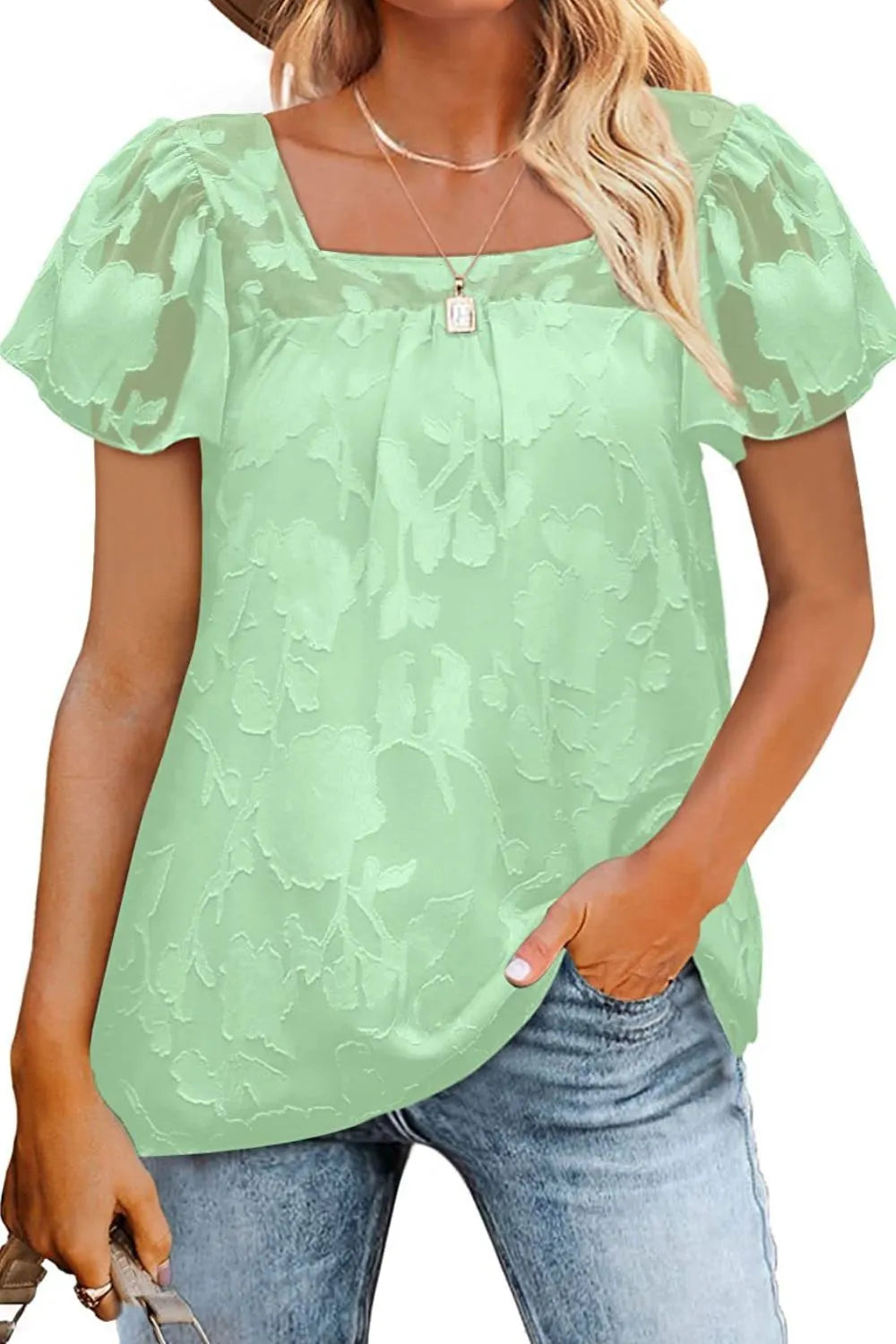 Flutter Sleeve Square Neck Blouse - MARIGOLD