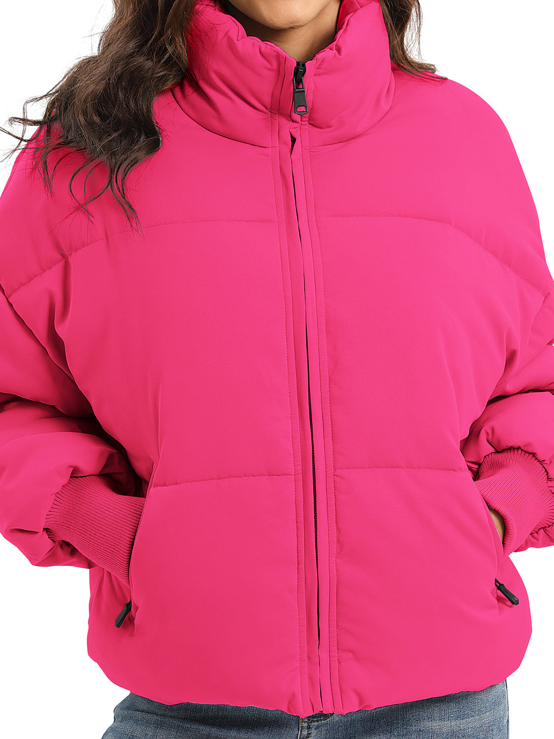Zip Up Turtleneck Long Sleeve Puffer Jacket - MARIGOLD
