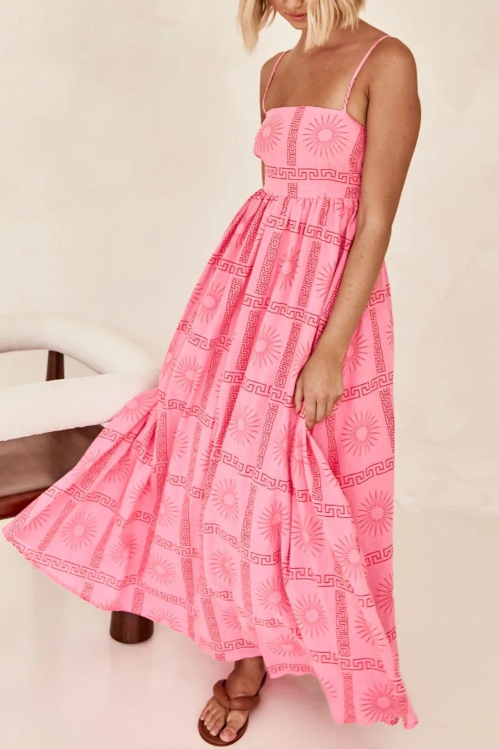 Cutout Back Maxi Cami Dress with Adjustable Straps (Various Prints) - MARIGOLD