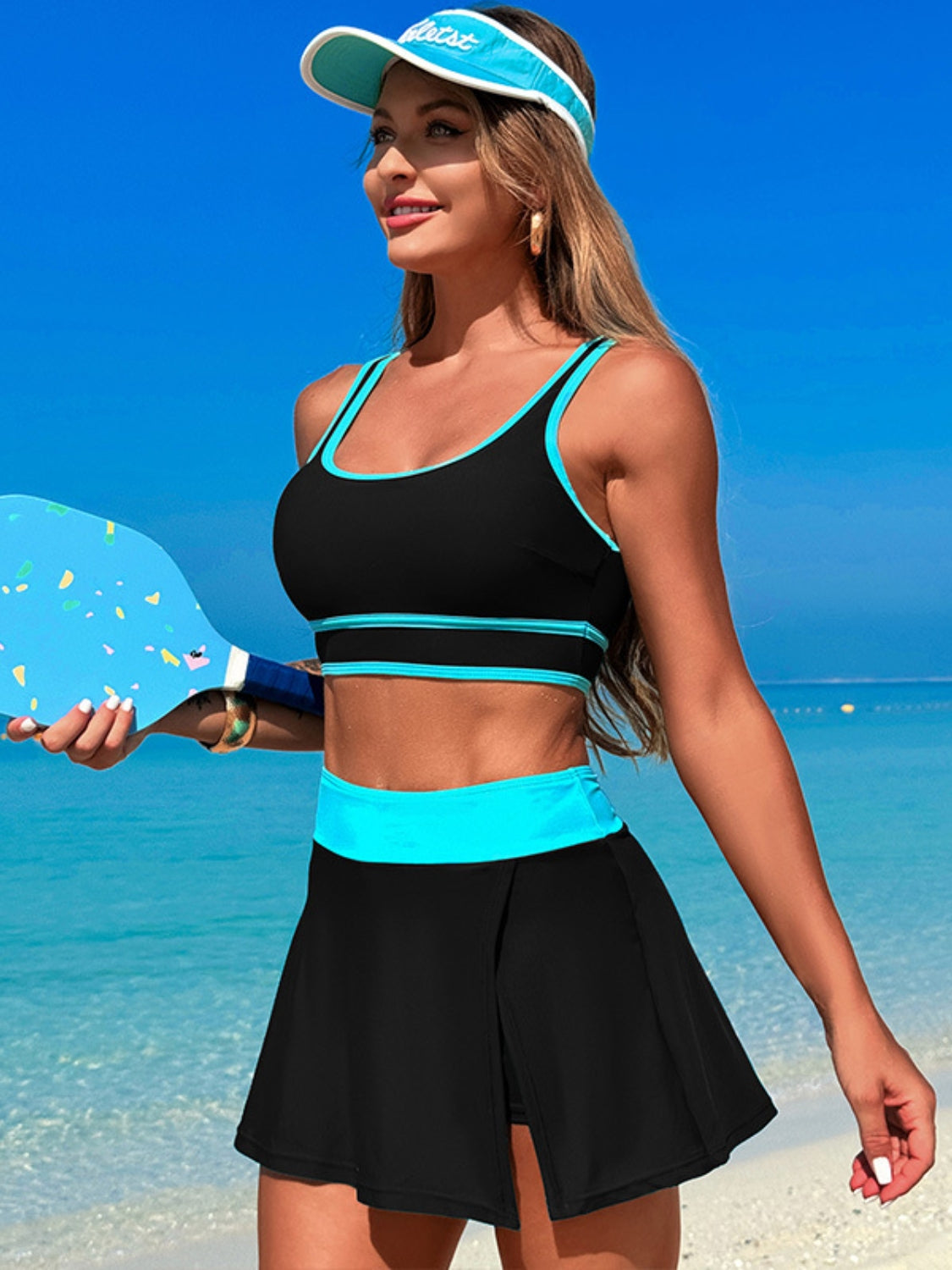 Scoop Neck Top and Skort Swim Set - MARIGOLD