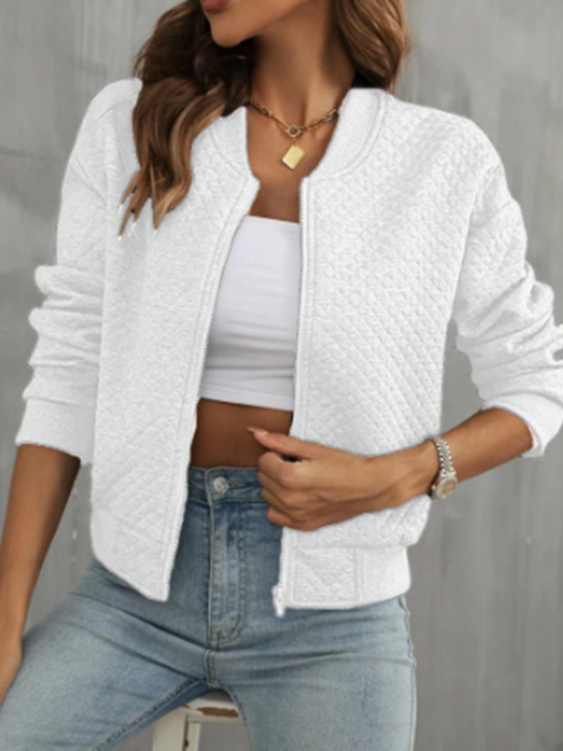 Zip Up Long Sleeve Jacket - MARIGOLD