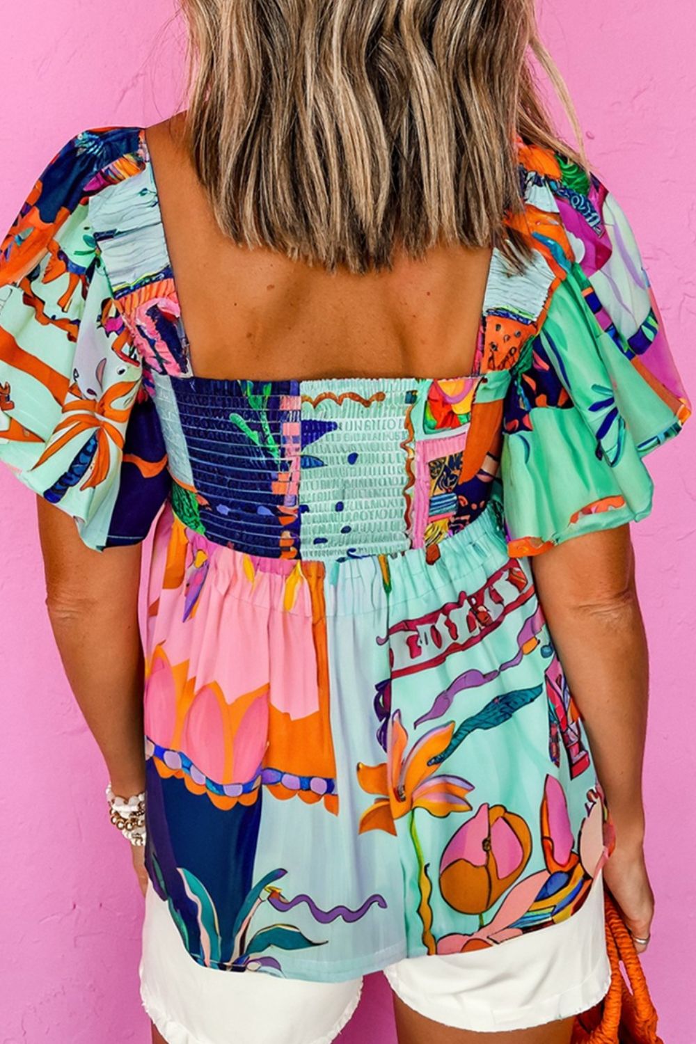 Vacation Square Neck Ruffled Short Sleeve Blouse - MARIGOLD