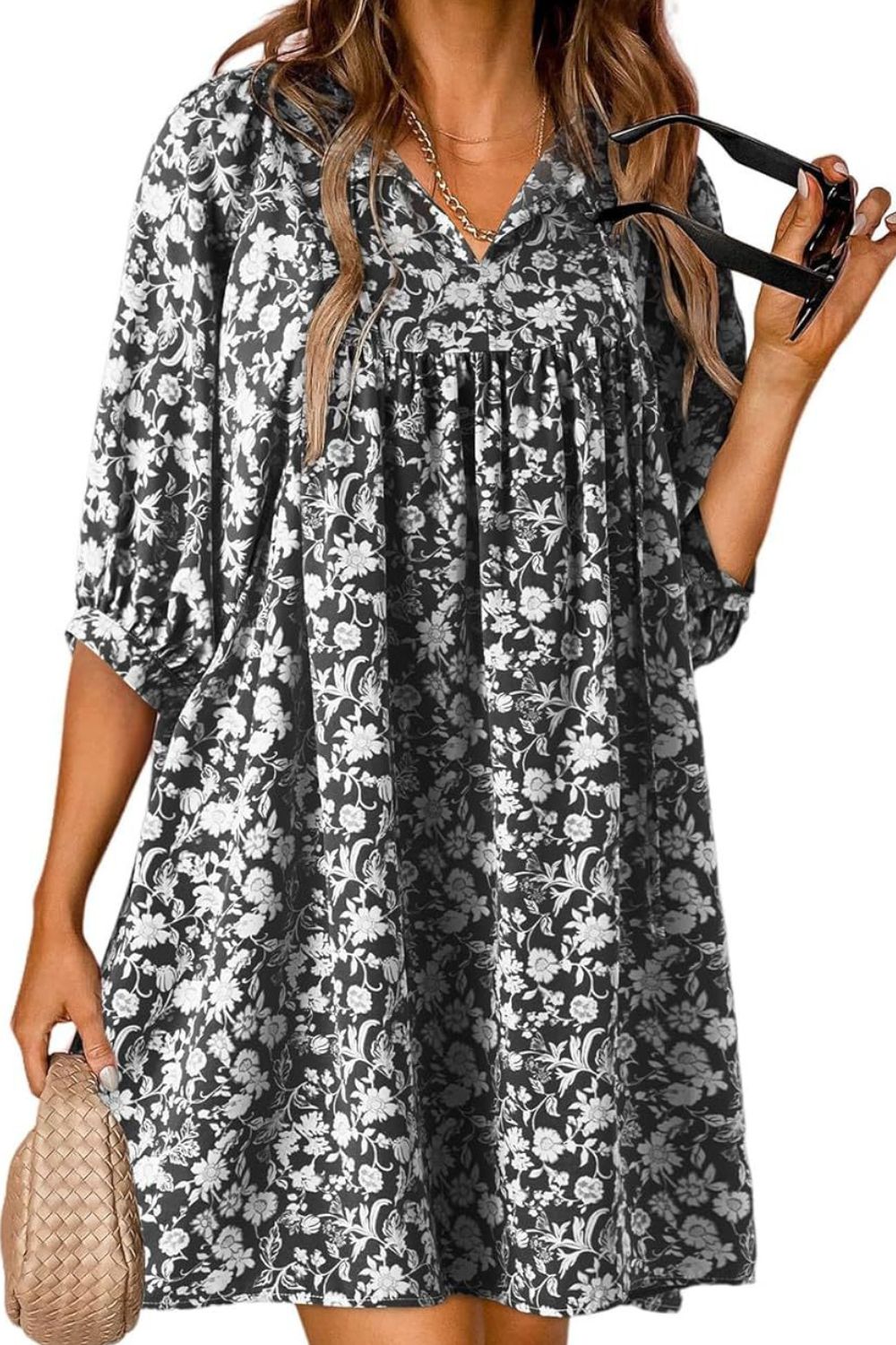 Floral Half Sleeve Mini Dress - MARIGOLD