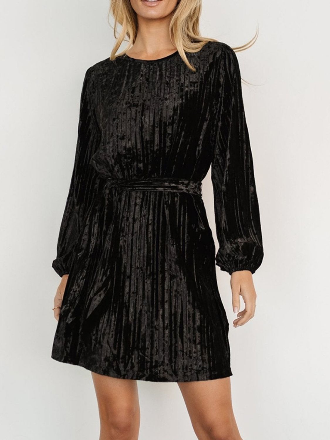 Elegant Velvet Long Sleeve Mini Dress - MARIGOLD
