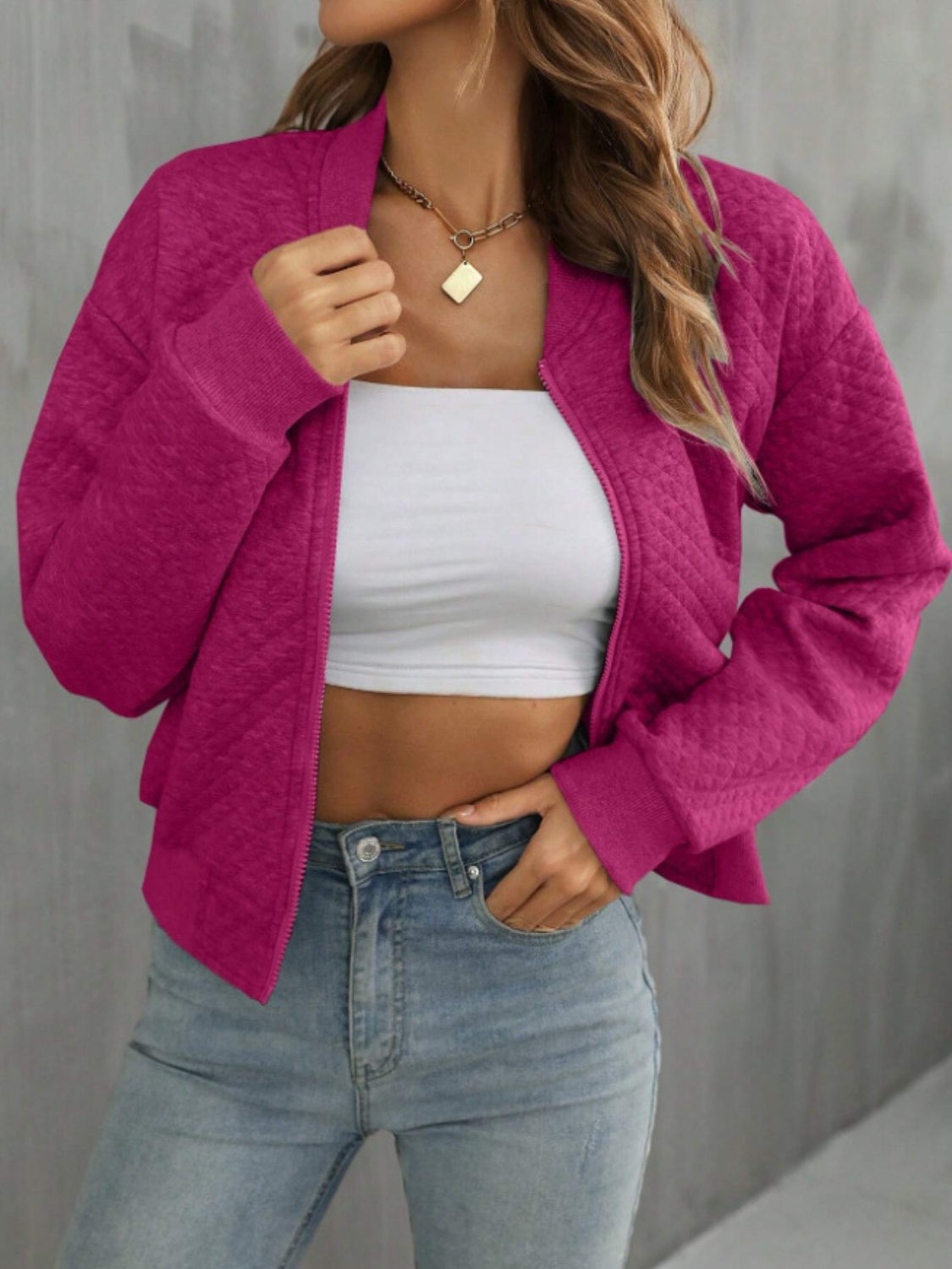 Zip Up Long Sleeve Jacket - MARIGOLD