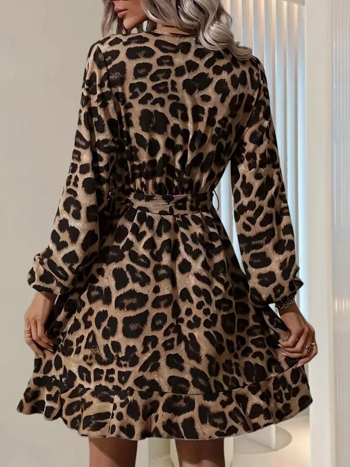 Surplice Mini Dress with Balloon Sleeves & Waist Tie - MARIGOLD
