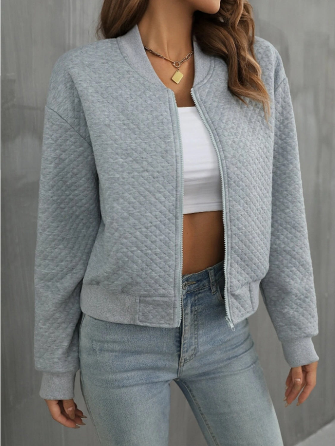 Zip Up Long Sleeve Jacket - MARIGOLD