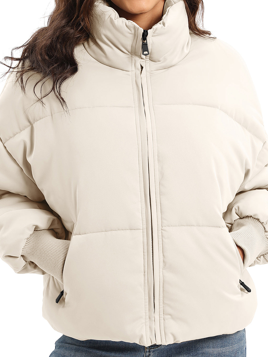 Zip Up Turtleneck Long Sleeve Puffer Jacket - MARIGOLD