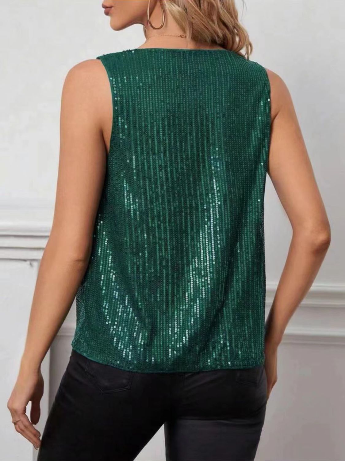 Sequin Cowl Neck Sleeveless Top - MARIGOLD