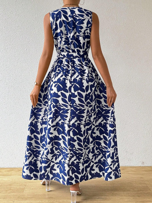 Floral Maxi Dress Women - Navy Belted Surplice Sleeveless Summer Dress - MARIGOLD COLLECTIONS AUSTRALIA