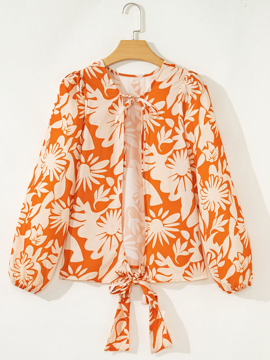 Backless Printed Balloon Sleeve Blouse - MARIGOLD