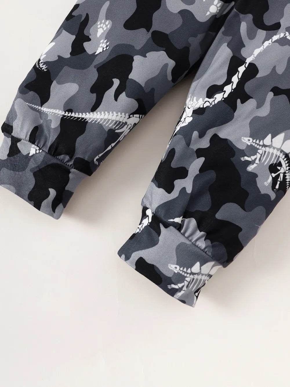 Striped Hooded Bodysuit and Dino Camouflage Print Pants Set - MARIGOLD