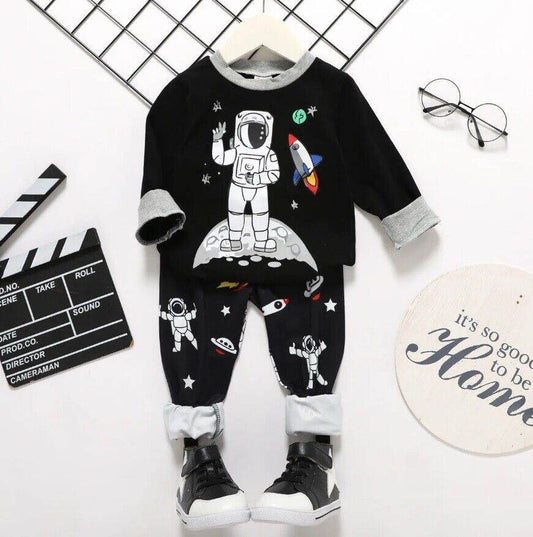 Boys Astronaut Rocket Space Print Top and Pants 2 piece set - MARIGOLD