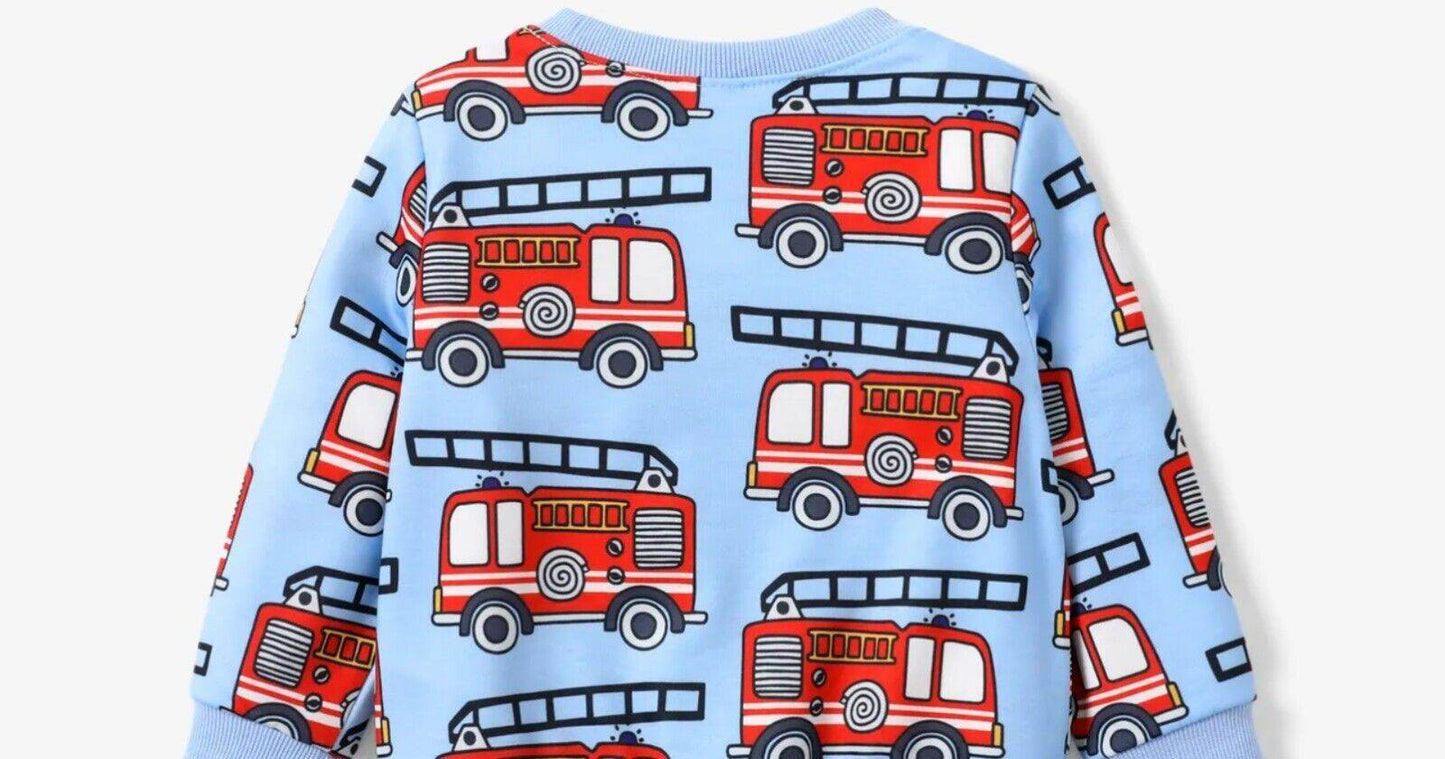 New Boys' Top - Blue Long Sleeve with Red Fire Engine Print - MARIGOLD