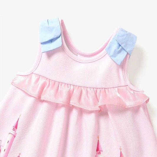 Princess Castle and Carriage Print Pink Baby Girls Dress - MARIGOLD