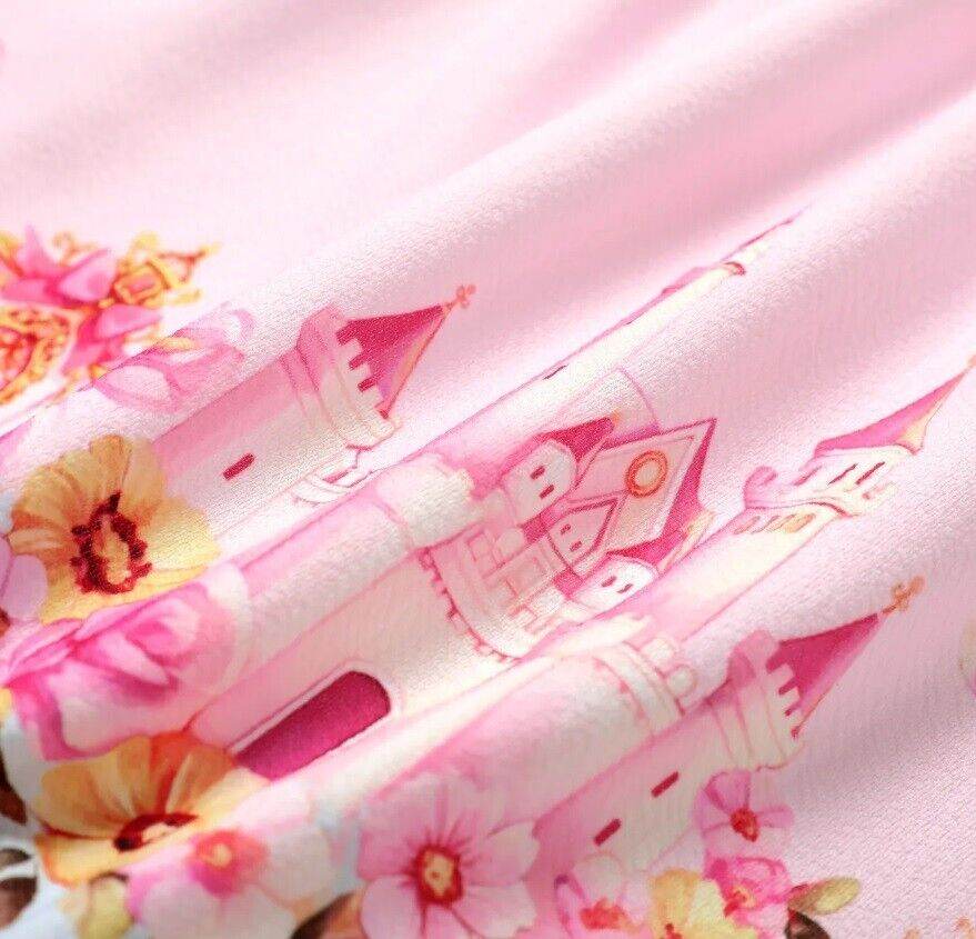 Princess Castle and Carriage Print Pink Baby Girls Dress - MARIGOLD
