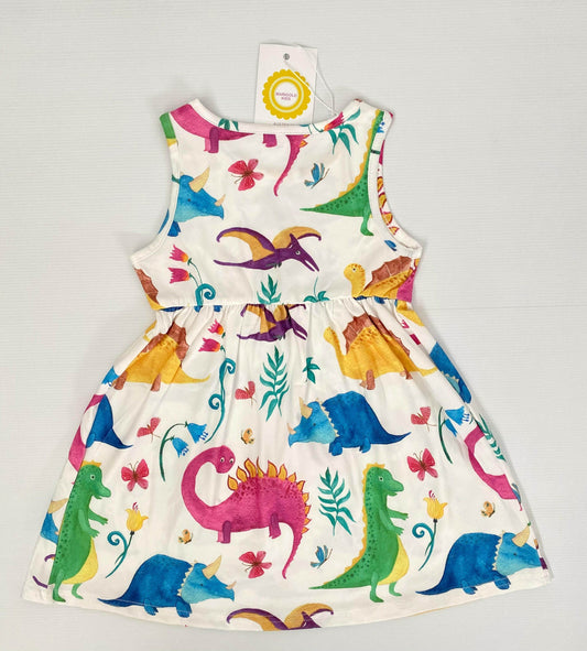 Girls Colourful Dinosaur Print Dress - MARIGOLD