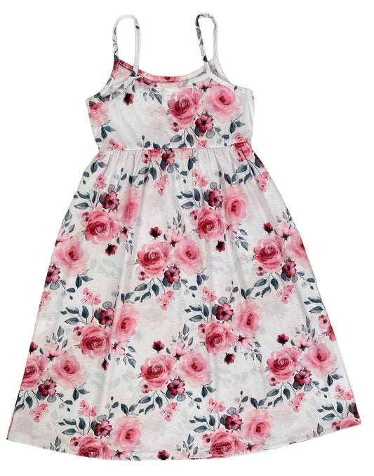 New Girls Dress: Pretty Pink Floral Print Maxi Dress - MARIGOLD