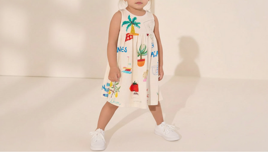 Girls Vacation Print Cotton Sleeveless Dress