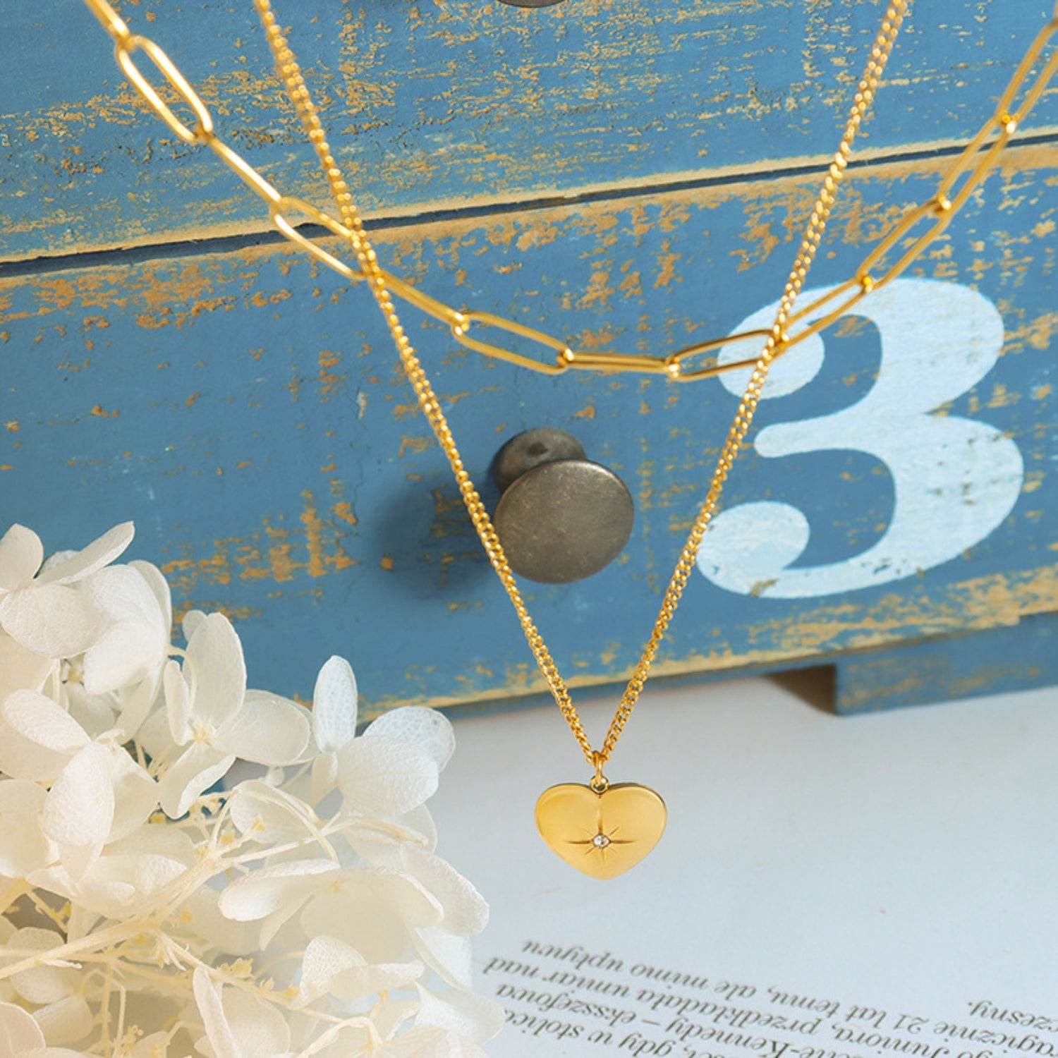 Double-Layered Heart Pendant Titanium Necklace - MARIGOLD