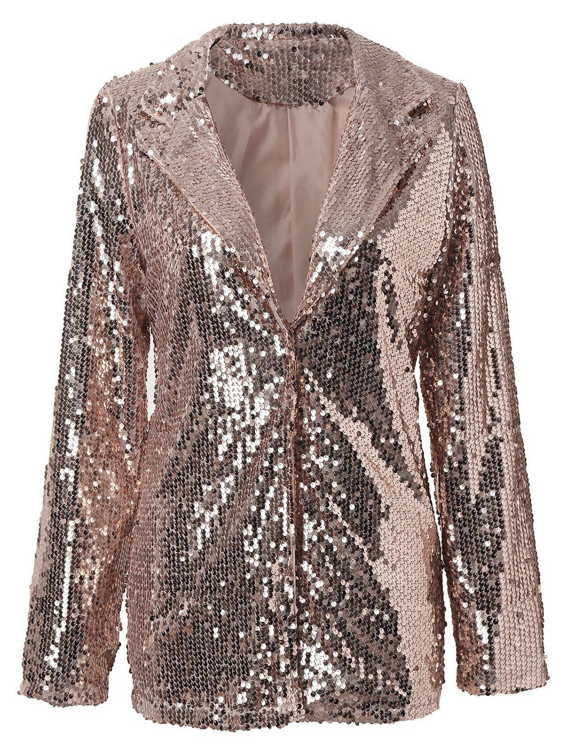 Sparkling Sequin Lapel Long Sleeve Blazer - MARIGOLD