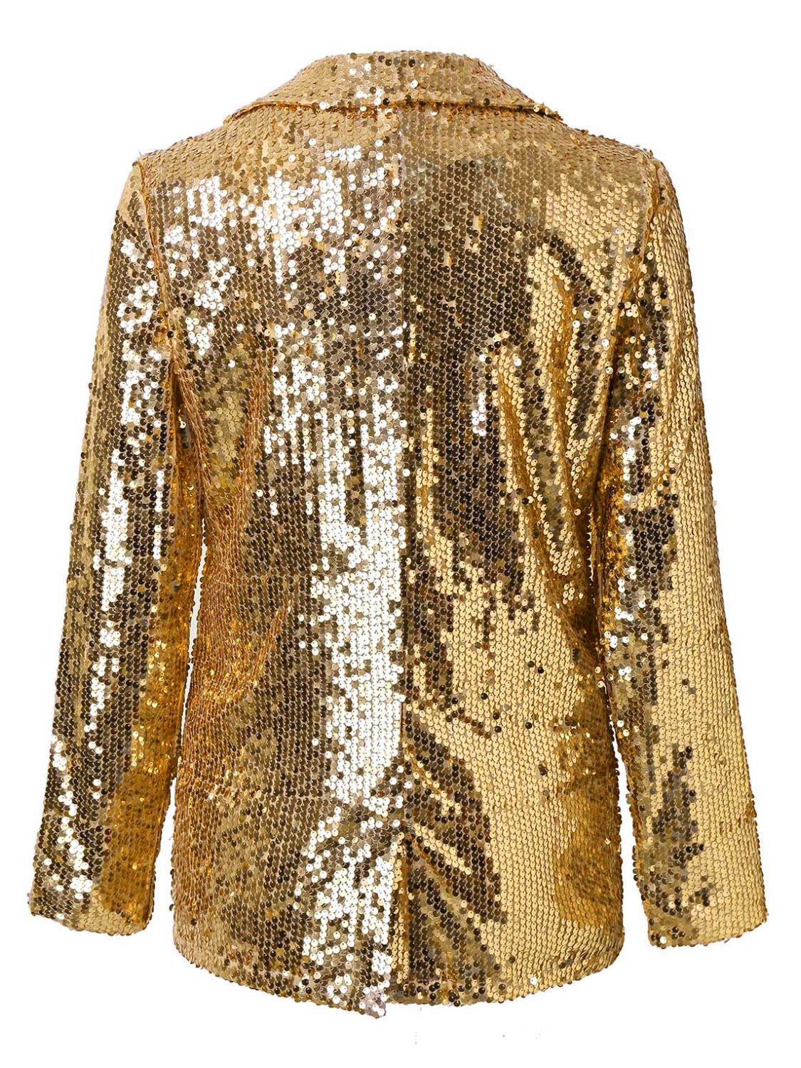 Sparkling Sequin Lapel Long Sleeve Blazer - MARIGOLD