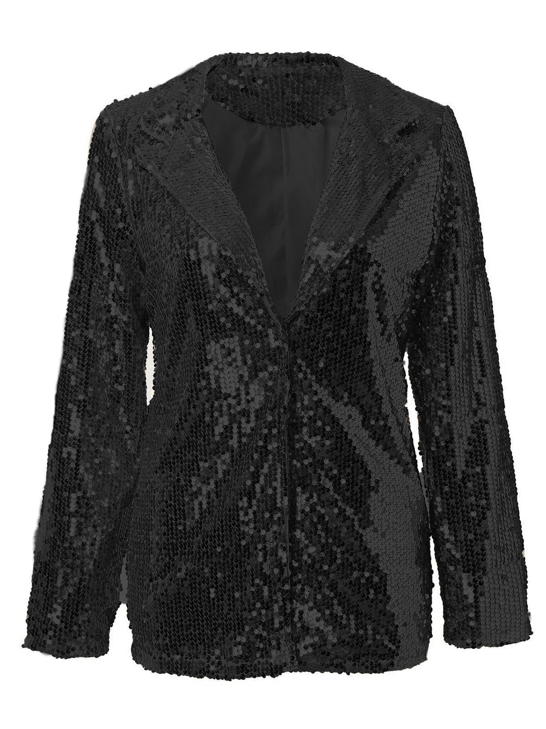 Sparkling Sequin Lapel Long Sleeve Blazer - MARIGOLD
