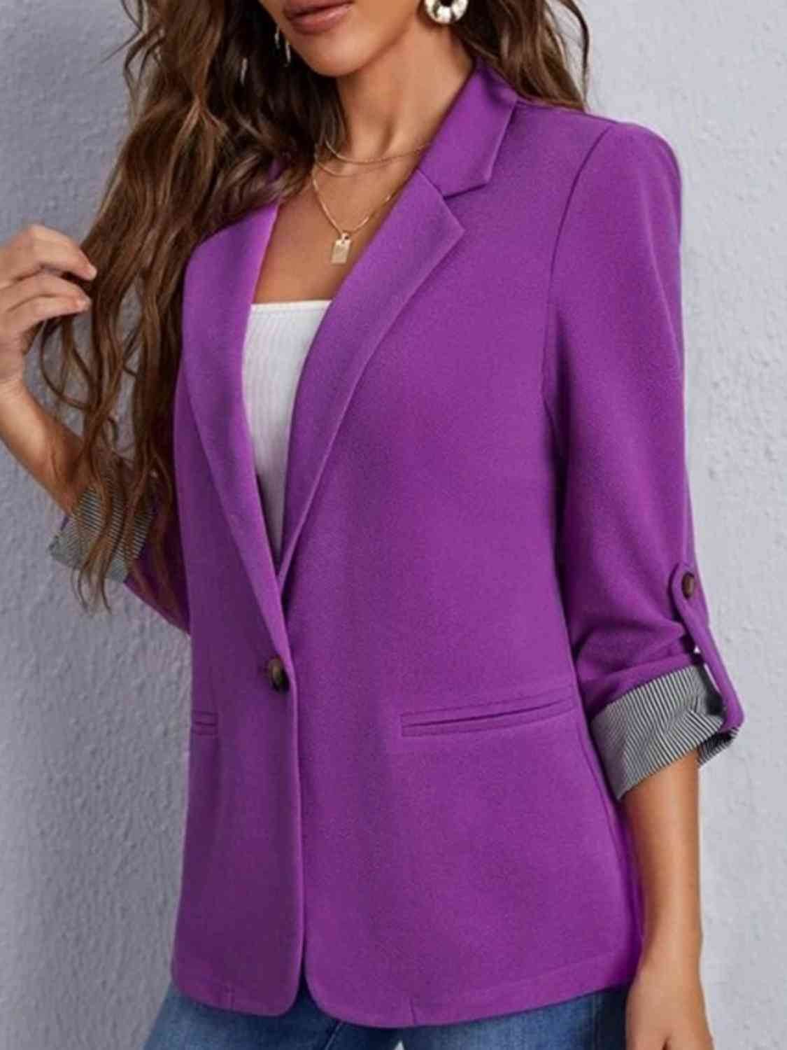 Classic Lapel Collar Roll-Tab Sleeve Blazer - MARIGOLD