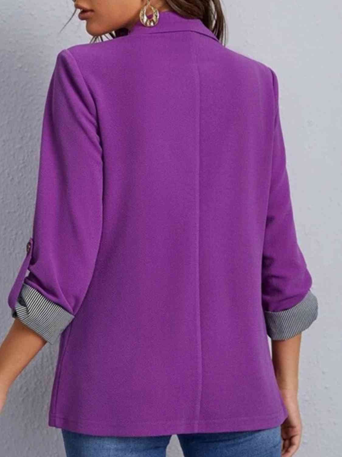Classic Lapel Collar Roll-Tab Sleeve Blazer - MARIGOLD