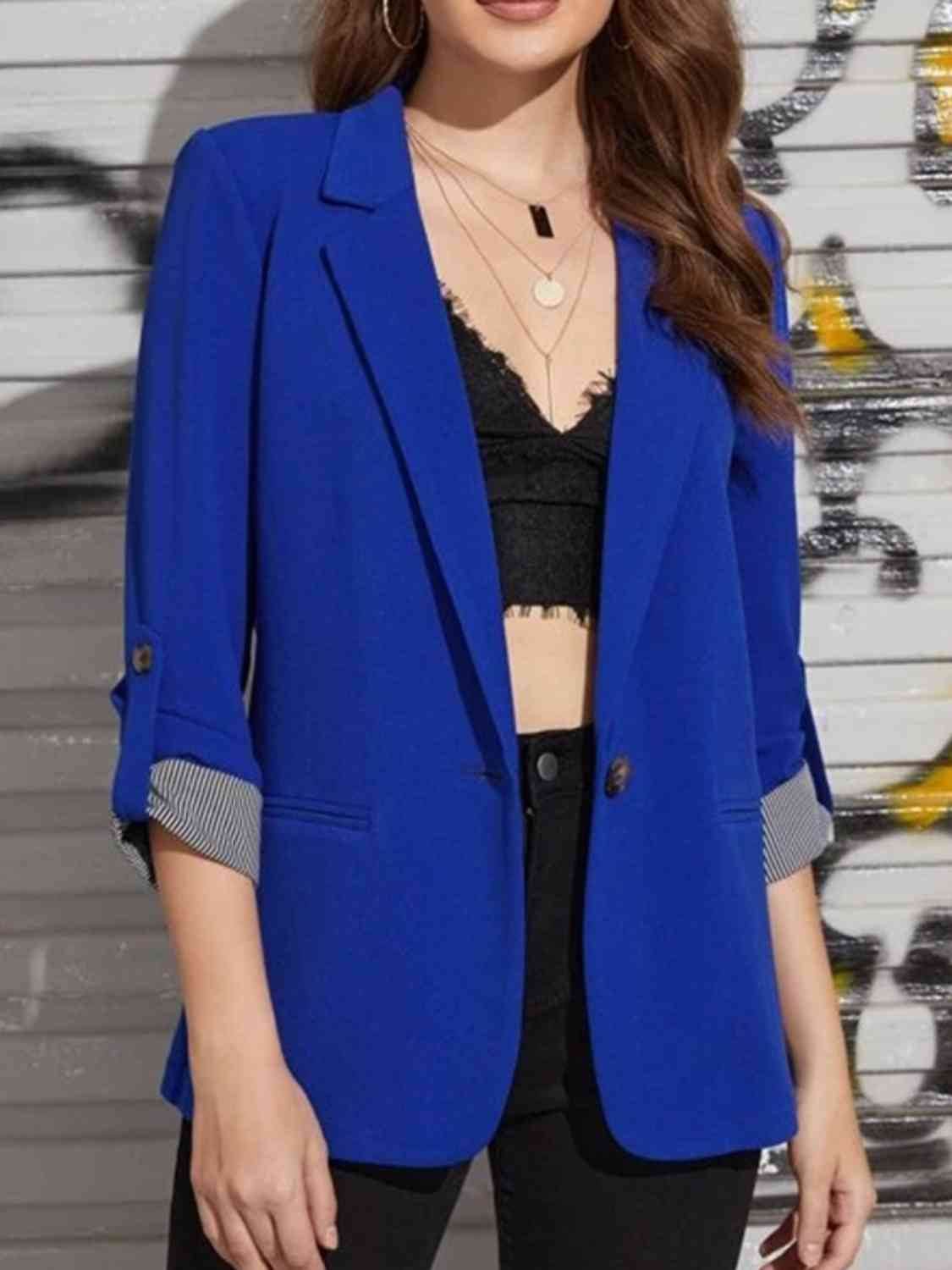Classic Lapel Collar Roll-Tab Sleeve Blazer - MARIGOLD