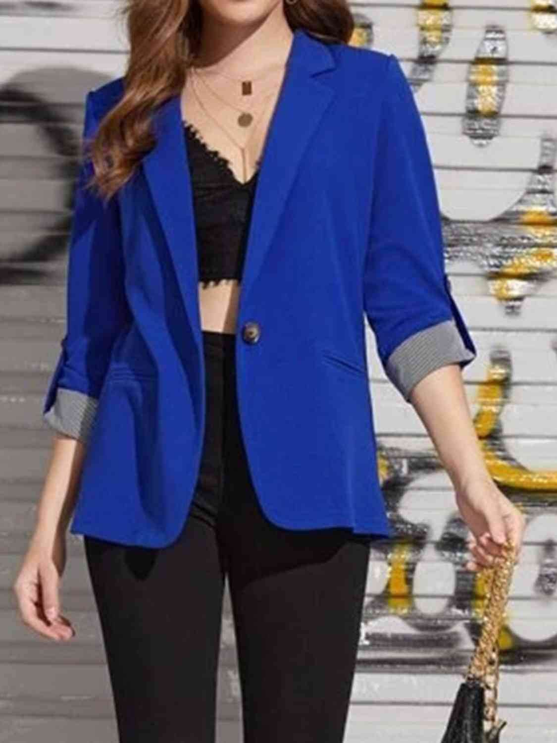 Classic Lapel Collar Roll-Tab Sleeve Blazer - MARIGOLD