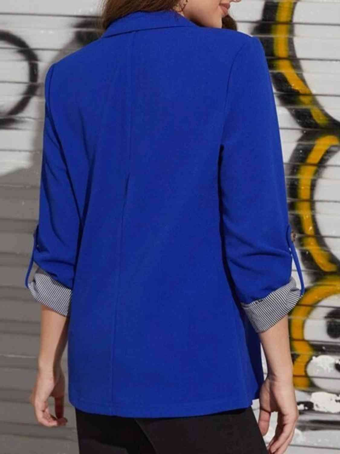 Classic Lapel Collar Roll-Tab Sleeve Blazer - MARIGOLD