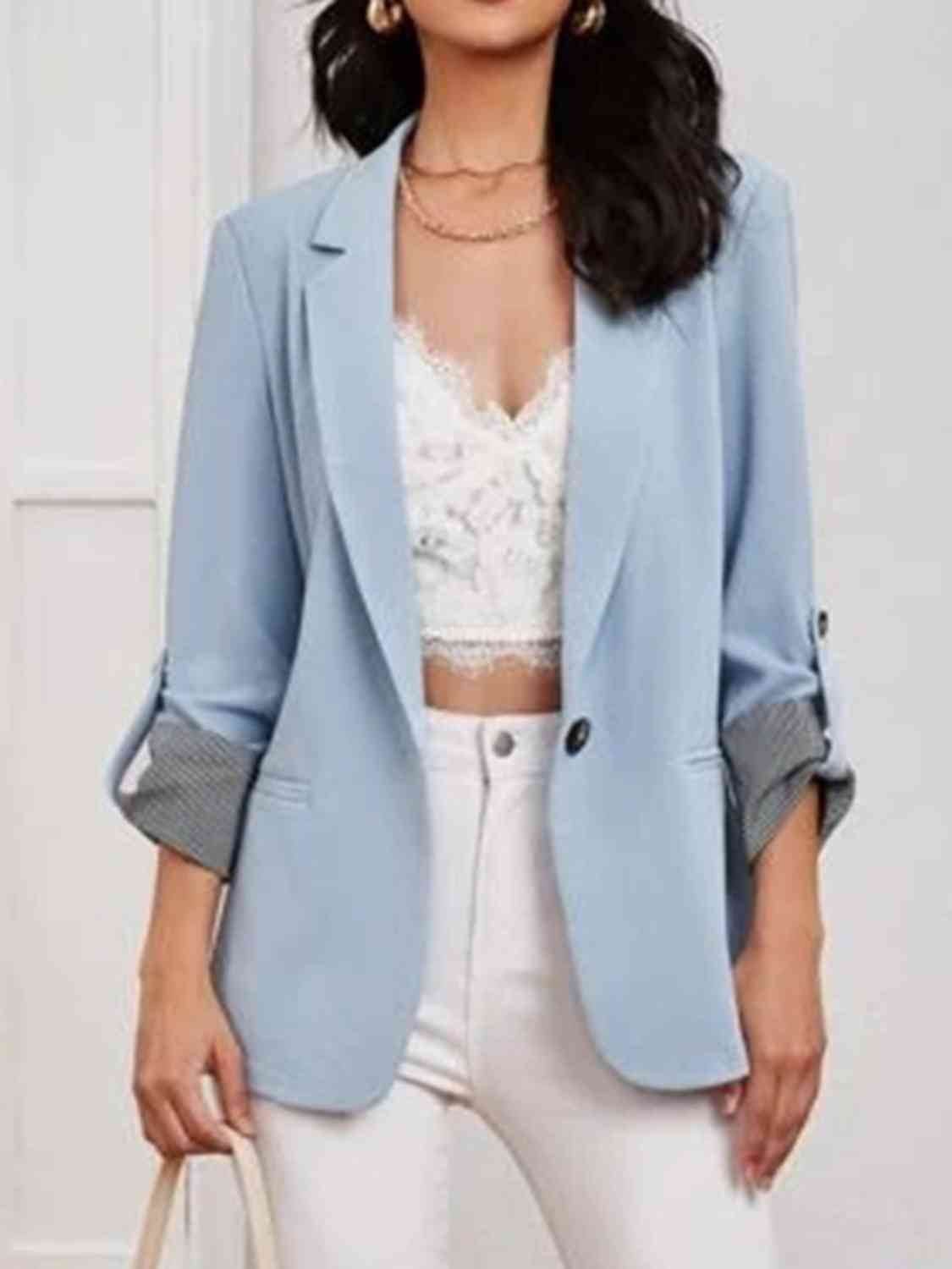 Classic Lapel Collar Roll-Tab Sleeve Blazer - MARIGOLD