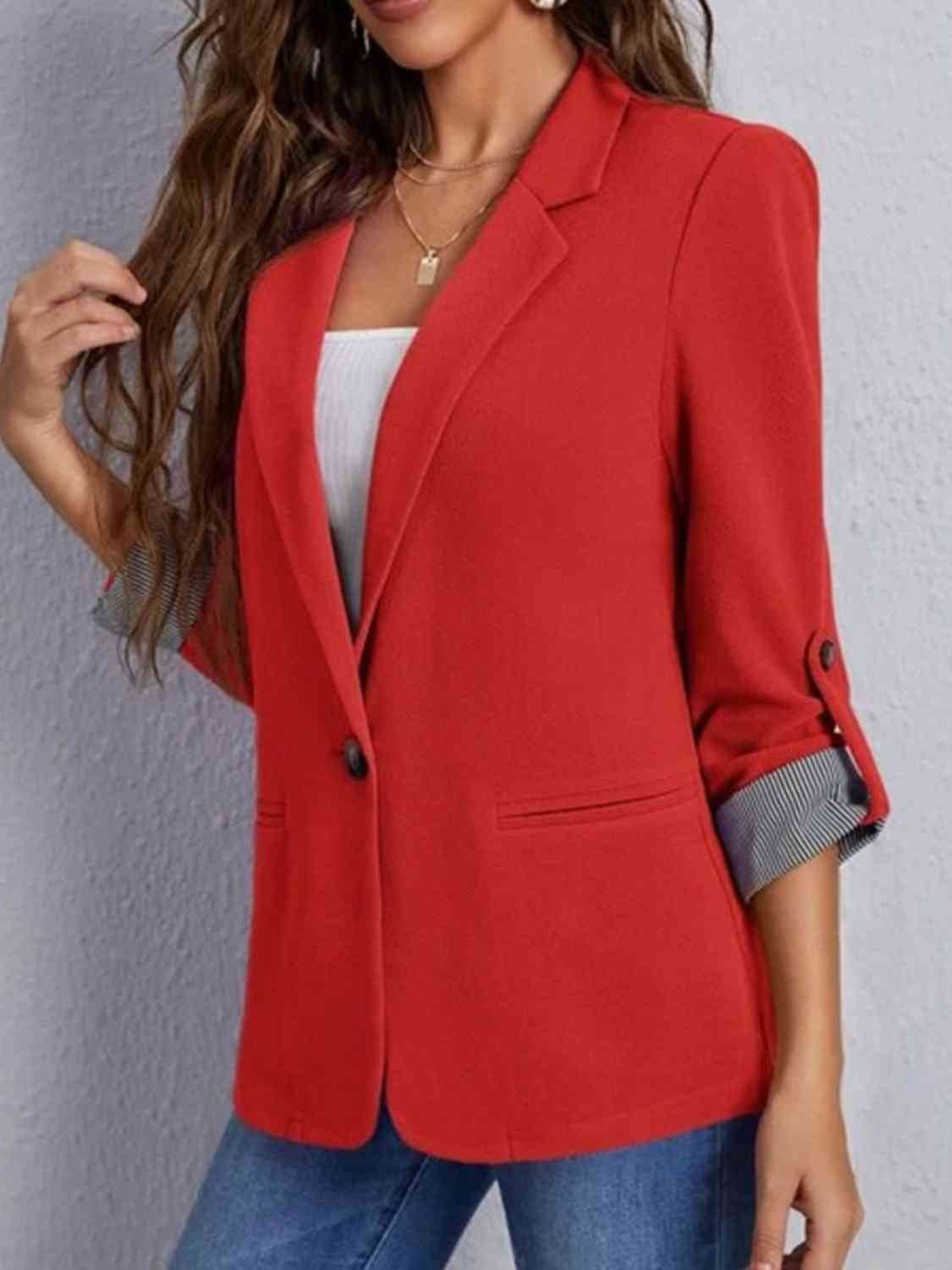 Classic Lapel Collar Roll-Tab Sleeve Blazer - MARIGOLD