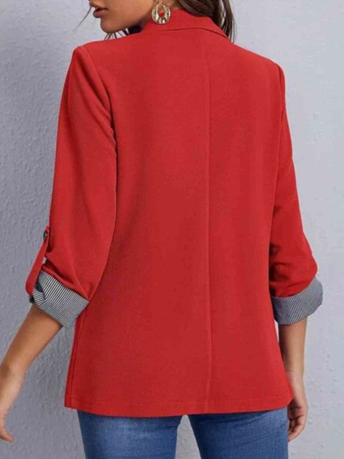 Classic Lapel Collar Roll-Tab Sleeve Blazer - MARIGOLD