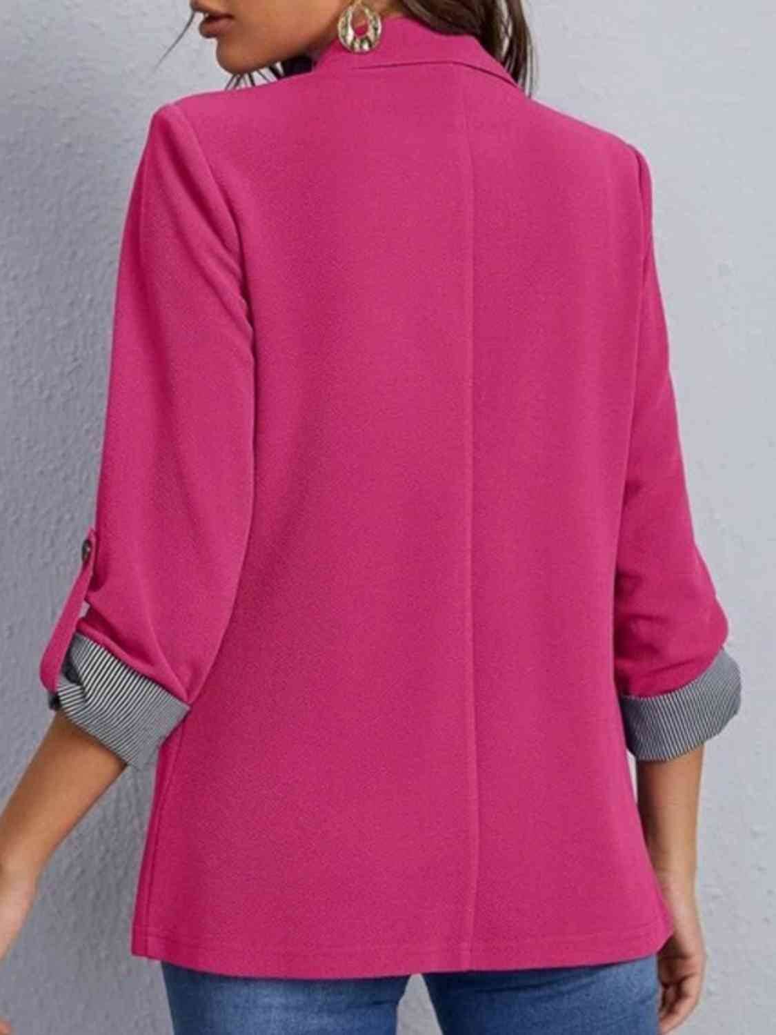 Classic Lapel Collar Roll-Tab Sleeve Blazer - MARIGOLD