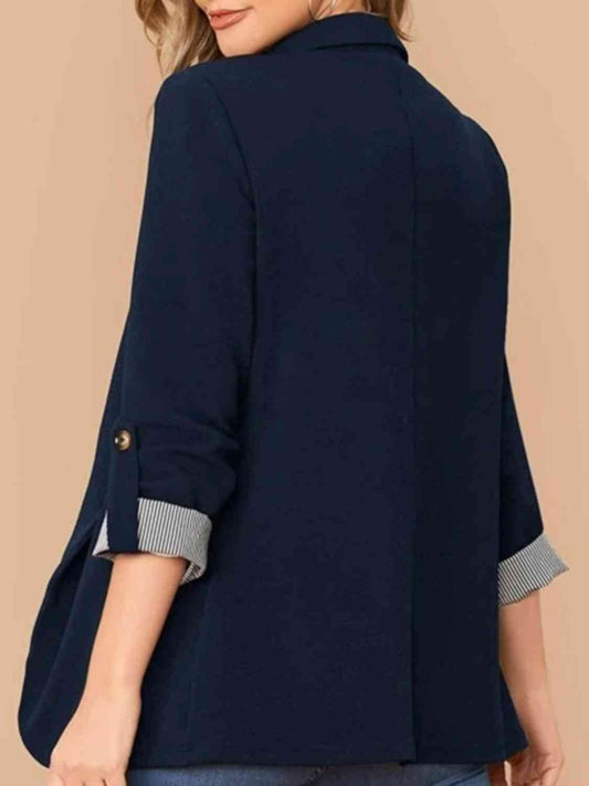 Classic Lapel Collar Roll-Tab Sleeve Blazer - MARIGOLD