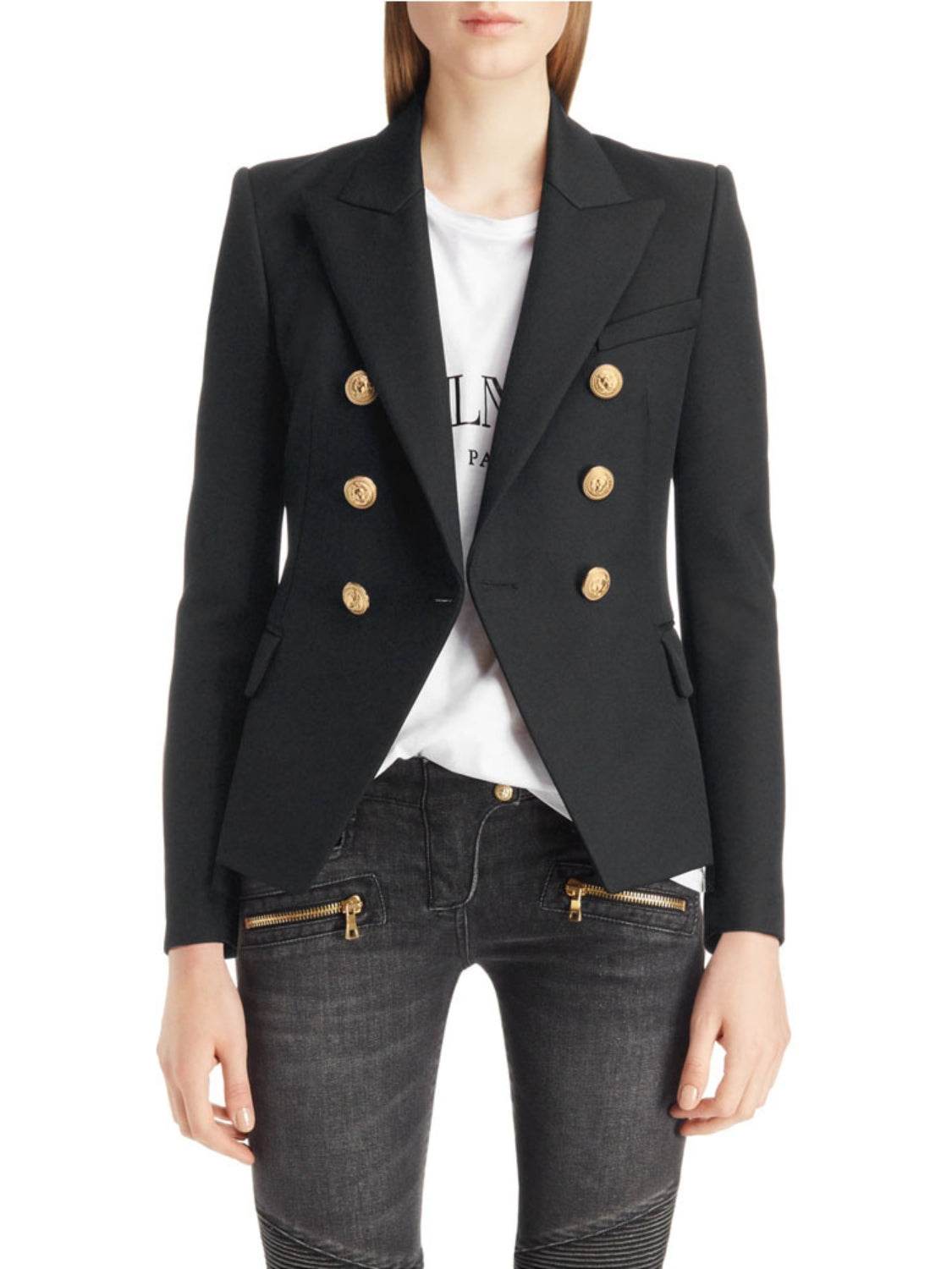 Elegant Lapel Collar Long Sleeve Blazer - MARIGOLD