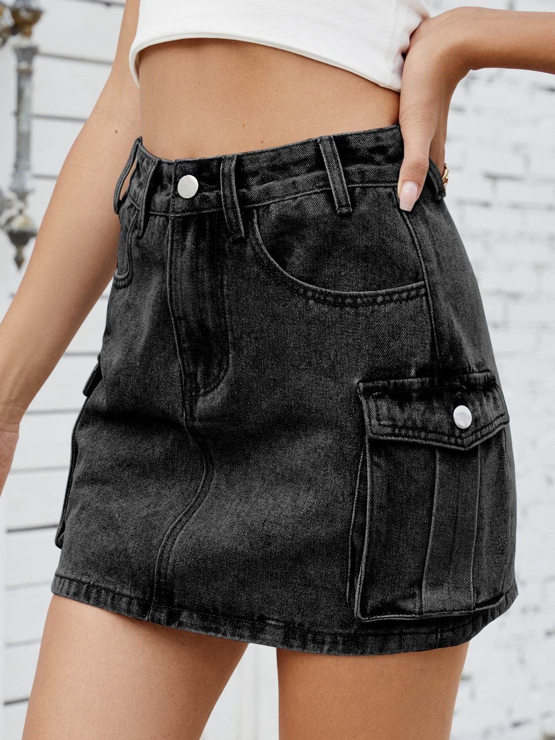 Cargo Denim Mini Skirt - MARIGOLD