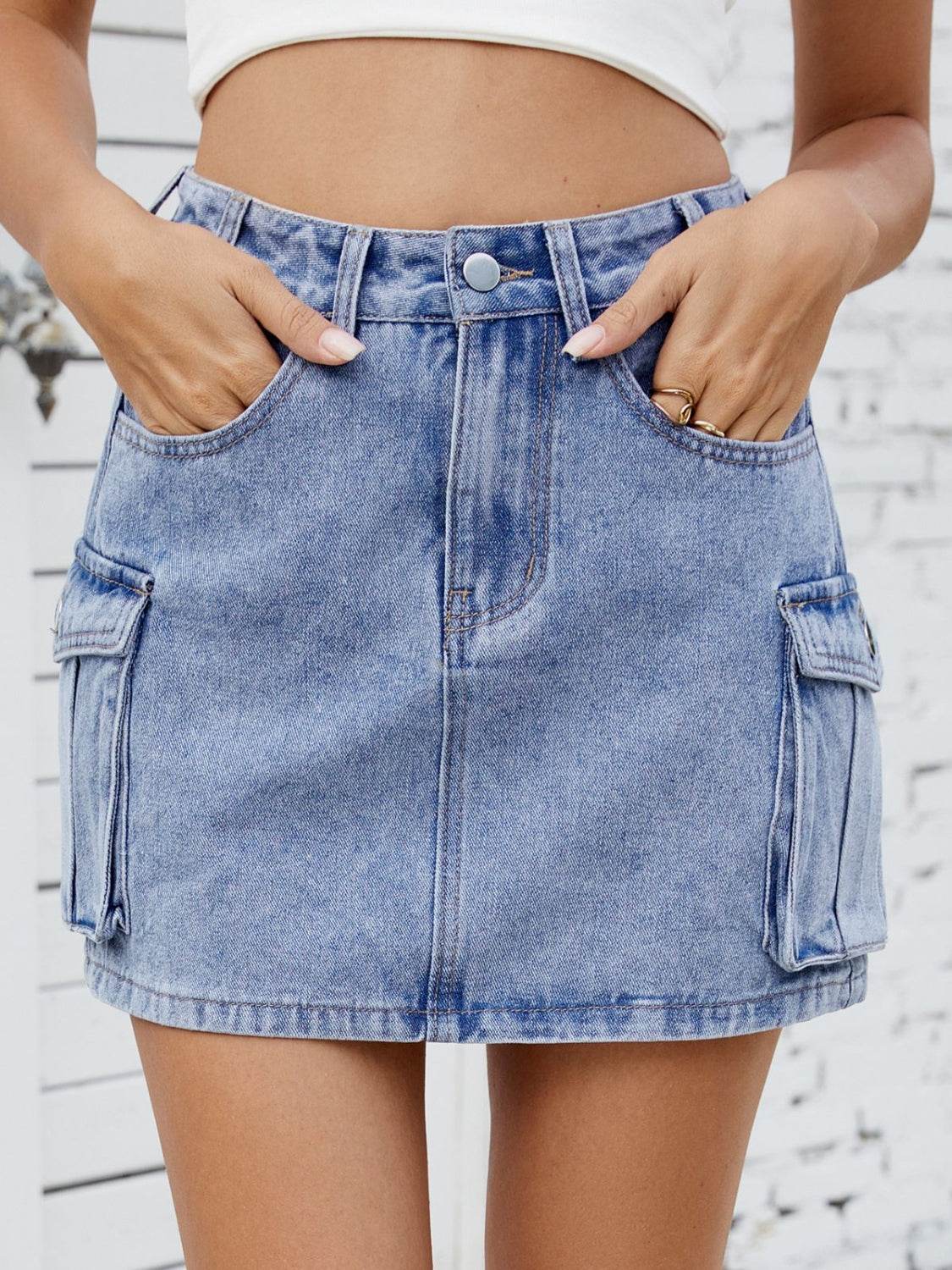 Cargo Denim Mini Skirt - MARIGOLD