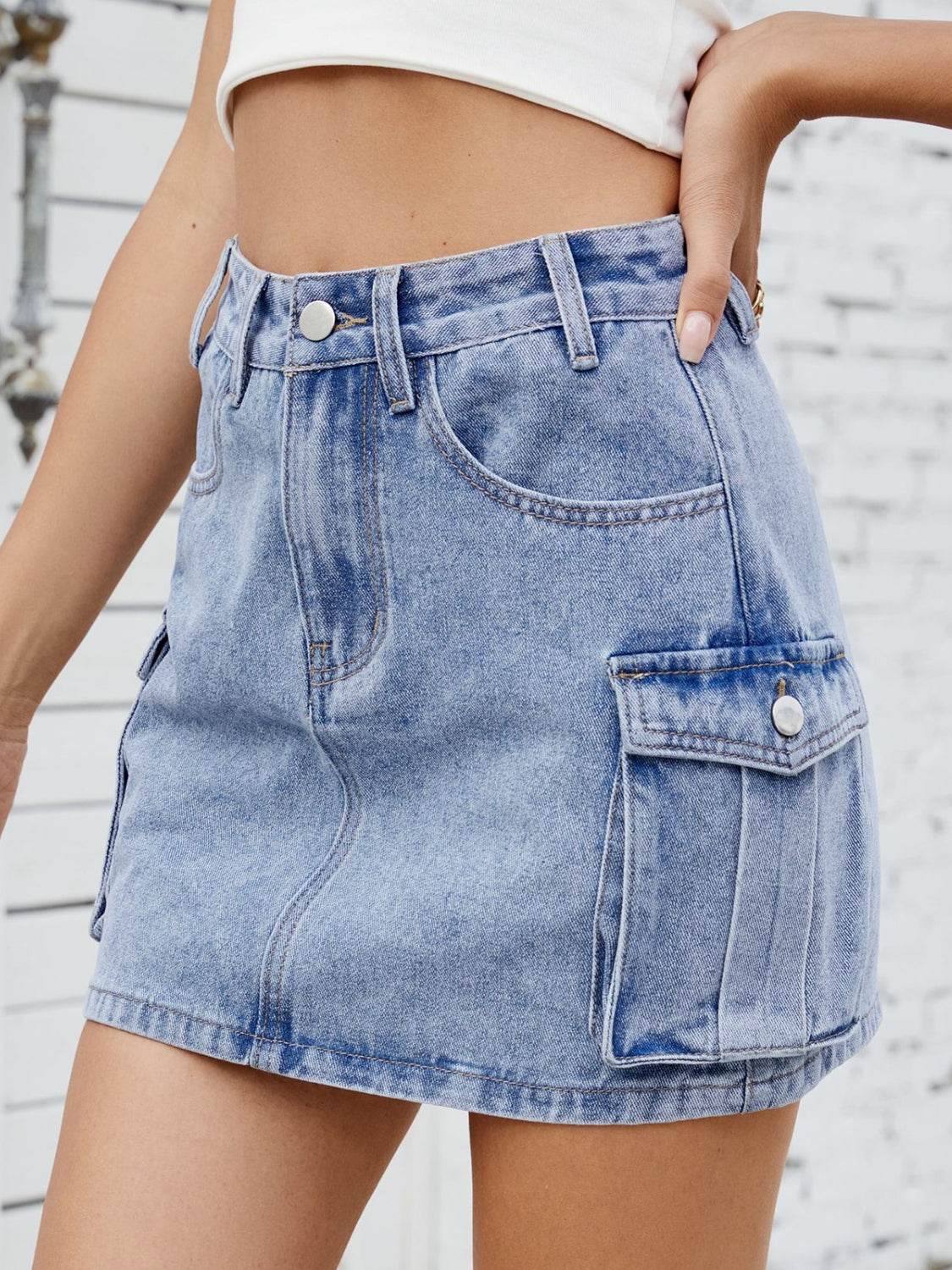 Cargo Denim Mini Skirt - MARIGOLD